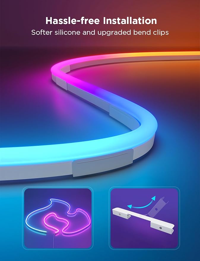 Govee RGBIC Neon Lights, LED Smart Neon Rope Light 2 Works with Matter, Alexa, Google Assistant, Custom DIY Neon Strip Lights for Bedroom and Wall Decor, Softer Material, 16.4ft, White