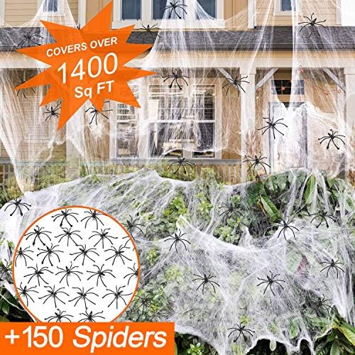 ZPISF 1400 sqft Halloween Spider Webs Decorations with 150 Extra Fake Spiders, Super Stretchy Cobwebs for Halloween Decor Indoor and Outdoor - Image 2
