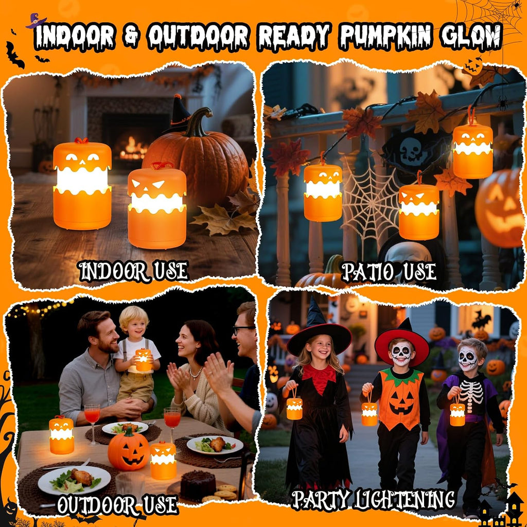 Rechargeable Halloween Pumpkin Lantern Light Collapsible Jack O Lantern 2 Pack  | Orange