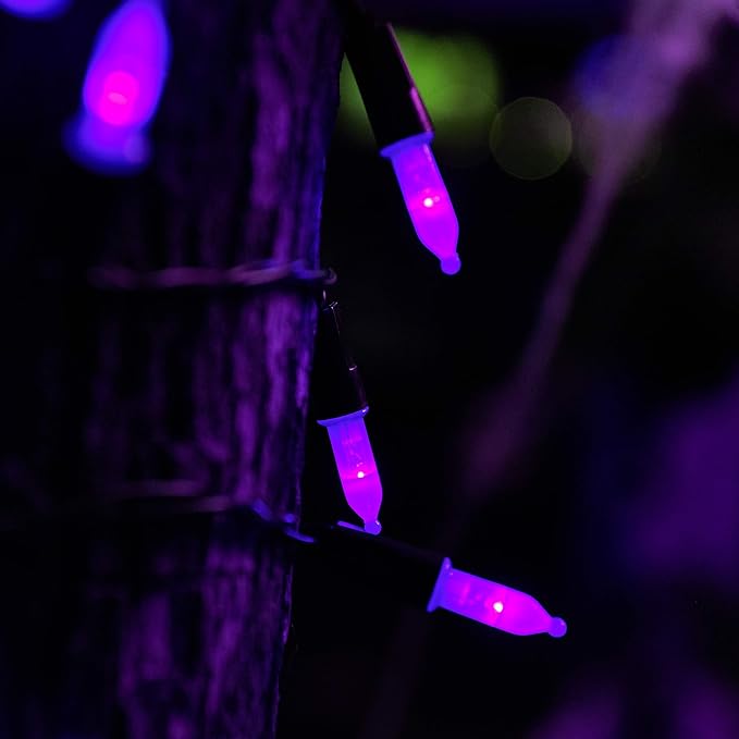 Twinkle Star 2 Pack Purple Halloween String Light, Battery Operated Lights 50 LED 16 FT String Light Waterproof Tree Lights with 8 Lighting Modes,Indoor Outdoor Patio Garden Halloween Decorations