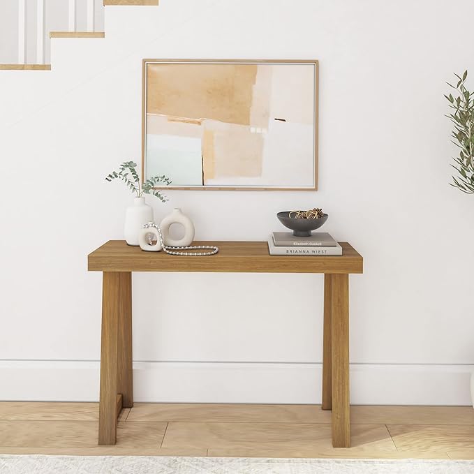 Plank+Beam Solid Wood Console Table, 46 Inch, Sofa Table, Narrow Entryway Table for Hallway, Behind The Couch, Living Room, Foyer, Easy Assembly, Pecan