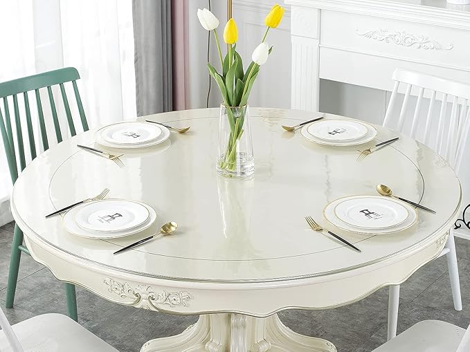 Deep Dream 1.5mm Thick 48 Inches Clear Round Table Protector, Round Table Cover, Tablecloth Protector, Table Protector for Dining Room Table & Office