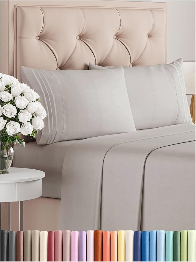 Full Size 4 Piece Sheet Set - Comfy Breathable & Cooling Bed Sheets Set - Hotel Luxury Bedding for Women, Men, Kids, Teens, Boys & Girls - Deep Pockets, Soft and Wrinkle Free - Oeko-Tex - Light Grey