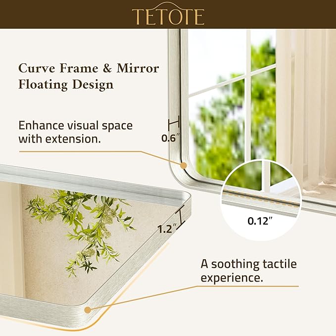TETOTE Brushed Nickel Mirror 48 x 30 Brushed Nickel Metal Framed Bathroom Mirror, Tempered Glass, Modern Farmhouse Wall Mounted Mirror for Decorative(Horizontal/Vertical)