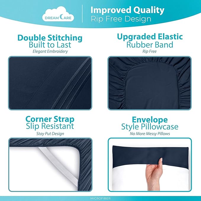 DREAMCARE California King Sheet Sets – 6 pcs Cooling Bed Sheets – up to 15” Deep Cal King Sheets – 2500 Supreme Collection – Extra Soft 100% Brushed Microfiber Hotel Luxury with Side Pocket – N Blue
