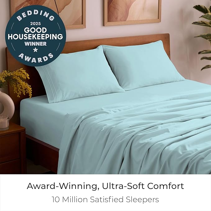 Mellanni Queen Sheets Set - 4 PC Iconic Collection Bedding - Hotel Luxury, Extra Soft, Cooling Bed Sheets - Wrinkle, Fade, Stain Resistant (Queen, Aqua)