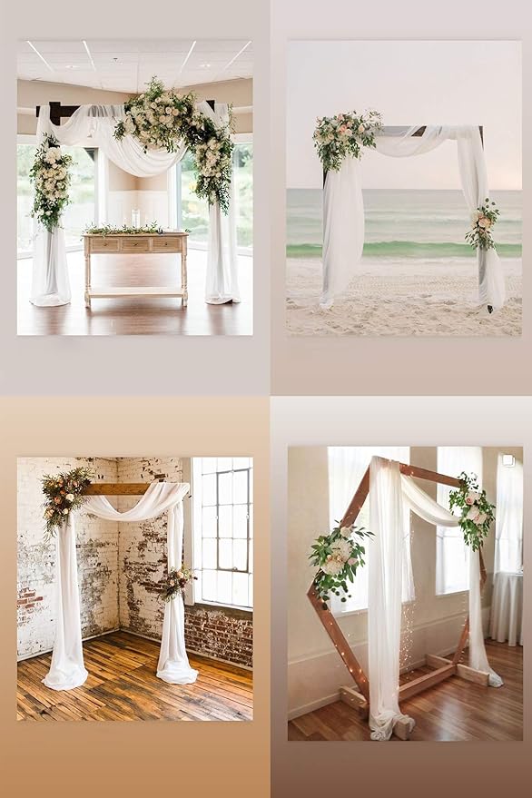 Socomi Wedding Arch Draping Fabric 1 Panel 29" x 19Ft Ivory Sheer Chiffon Curtain Drapes 6 Yards for Wedding Ceremony Birthday Party Decoration