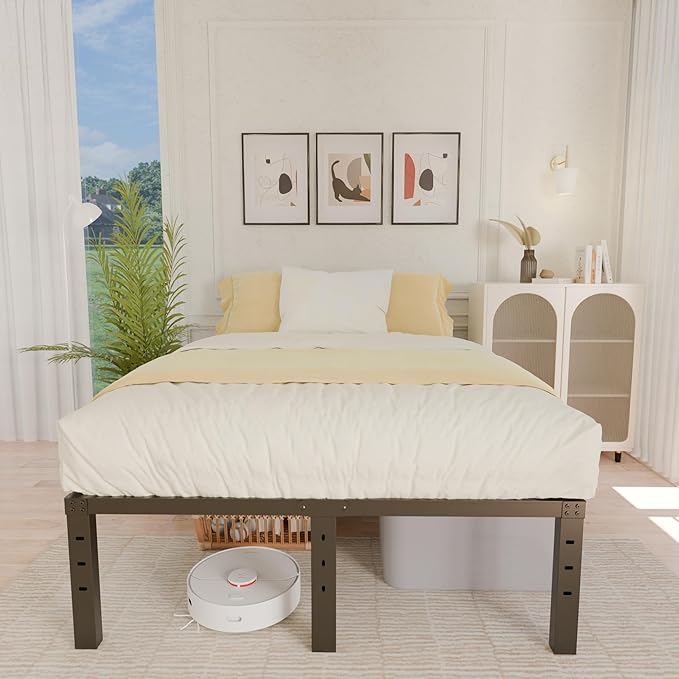 ALDRICH Metal King Size Bed Frame - 16 Inch Tall Black Basic Steel Slats Platform, Easy Assembly Heavy Duty Noise Free Bedframes, No Box Spring Needed