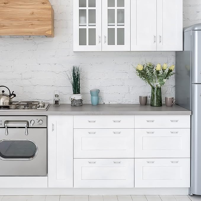 Ravinte Brushed Nickel Cabinet Handles 10 Pack 2-1/2 inch Satin Nickel Square Cabinet Pulls Silver Hardware for Kitchen Cabinets 4 inch Overall Length Stainless Steel Drawer Pulls