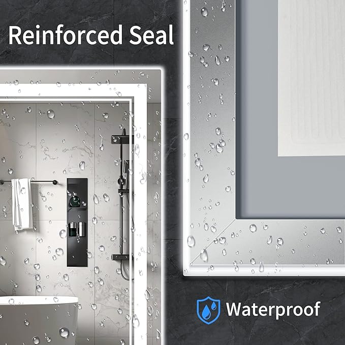 32"x24" LED Bathroom Mirror with Anti-Fog, Stepless Dimmable Lights, 3 Color Modes, Shatter-Proof Tempered Glass, Memory Function & Waterproof Design
