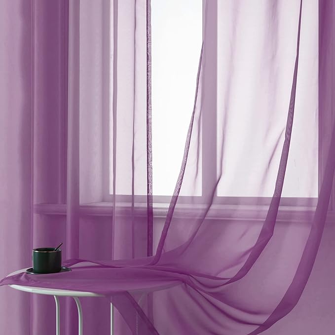 DUALIFE Purple Curtains 108 Inches Extra Length for Living Room Set of 2 Panels Grommet Window Semi Voile Drapes Dark Purple Sheer Curtains for Kids Girls Bedroom Decor Royal Purple 52x108 Inch Long