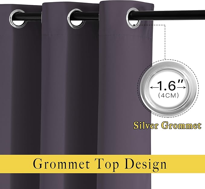 NICETOWN Greyish Purple Room Darkening Curtains 80 inch Length - Chic Grommet Thermal Insulated Blackout Window Treatments Sound Proof Drapes for Bedroom/Living Room (2 Panels, W46 x L80)