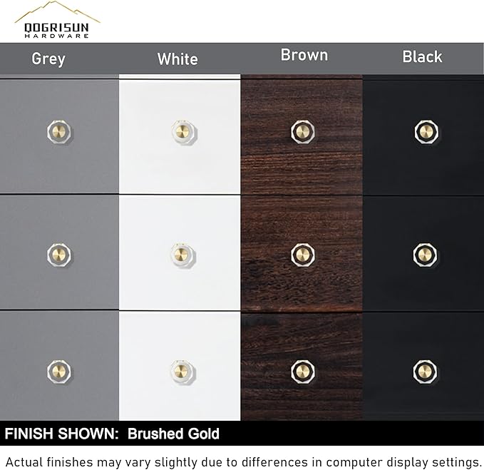 QOGRISUN 2-Pack Brass Crystal Cabinet Knobs,Glass Crystal Gold Drawer Knobs,1-1/4-Inch Polygon,Decorative Dresser Pulls, Modern Cabinet Hardware