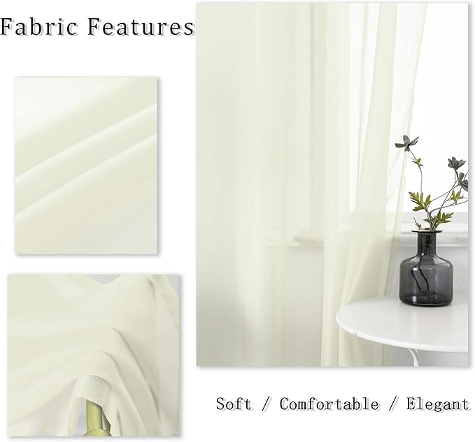DUALIFE Cream Beige Semi Sheer Curtains for Living Room Airy Drapes with Light Filtering Window Curtain Panels for Bedroom 2 Pcs, 52X72 Inches Ivory