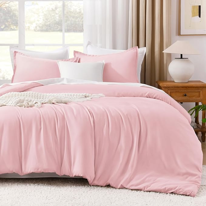 Litanika Comforters Pink Super King Plus Size, 3 Pieces Lightweight Solid Bedding Set & Collections, All Season Fluffy Bed Set (128x120In Comforter & 2 Pillowcases)