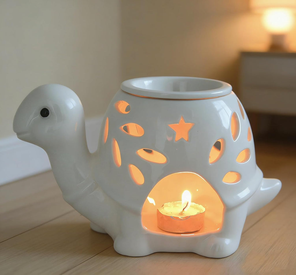 Ceramic Turtle Oil Burner Tealight Wax Warmer Burner for Scented Cubes Turtle Candle Wax Melter for Home Bedroom Aromatherapy Gifts for Mom Grandma