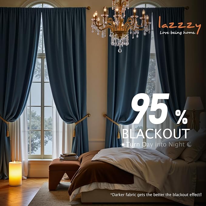 Lazzzy Velvet Blackout Curtains Thermal Insulated Room Window Drapes Super Soft Luxury Curtains for Living Room Bedroom Rod Pocket 2 Panels, Dark Slate, 52" W x 90" L