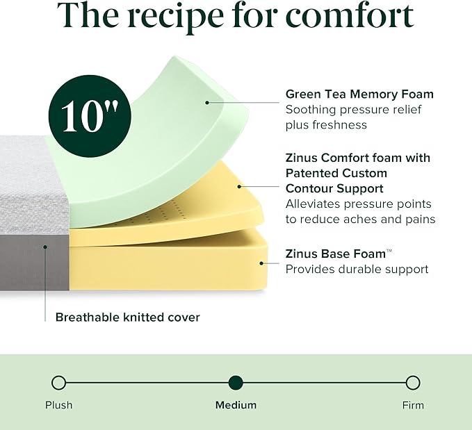 ZINUS 10 Inch Ultima Memory Foam Mattress [New Version], Full, Fiberglass Free, Medium Firm Feel, Breathable Airflow Memory Foam, Certified Safe Foams & Fabric, Mattress in A Box