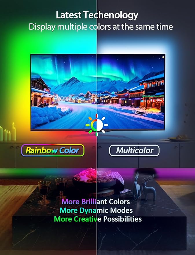 MATICOD LED Lights for TV Led Backlight, 9.84ft RGB Led Strip Lights for TV Lights Behind, USB Led Light Strip for 32-43in TV, Bluetooth APP Control Music Sync Strip Lighting for Christmas Decorations