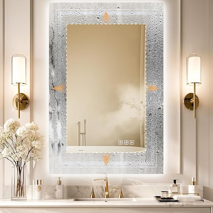 24x32 LED Mirror for Bathroom with Front and Backlit Light Up Digital Mirrors for Wall,Anti Fog,Stepless Dimmable,Tempered Silver Glass Smart Vanity Mirror for Bathroom