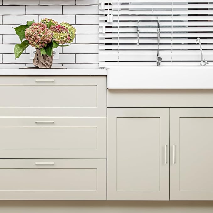 Ravinte 20 Pack Solid 4 Inch Center to Center Slim Square Bar Drawer Handles - Cabinet Hardware Brushed Nickel Pulls for Kitchen and Drawers