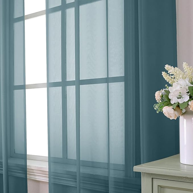 Aiyufeng Dusty Blue Sheer Curtains 72 Inch Length 2 Panels Set, Light Filtering Airy Rod Pocket Dusty Blue Window Curtain Treatment Drapes for Kitchen Bedroom Living, Each 42Wx72L Inches