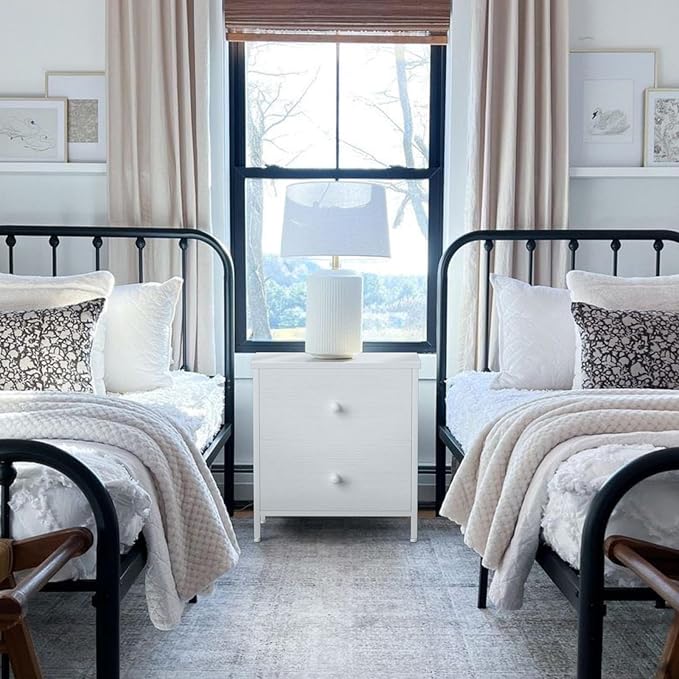 BOLUO White Nightstands Set of 2, 2 Drawer Dresser for Bedroom Night Stand Small Dresser End Table with Drawers Modern