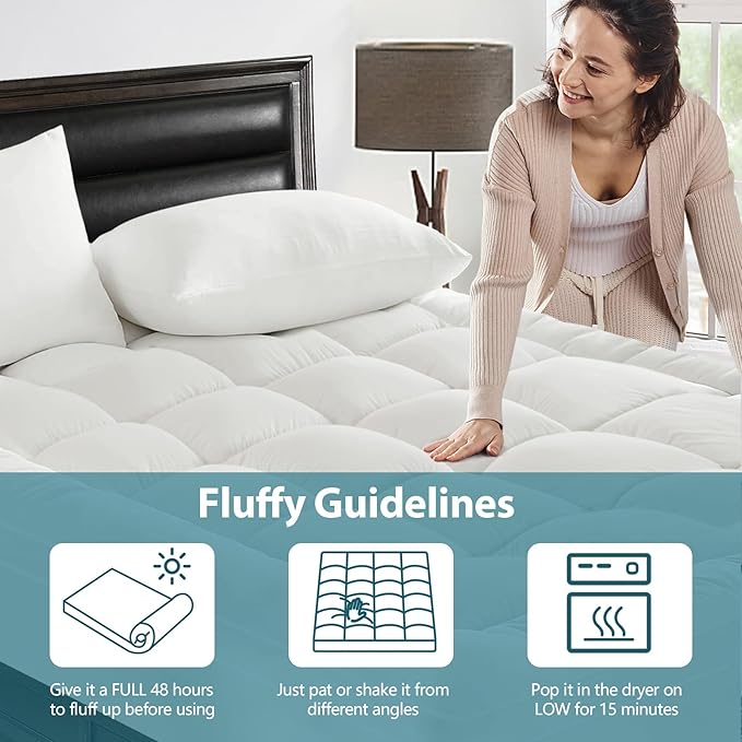 CYMULA King Size Mattress Topper - Extra Thick Cooling Mattress Pad Cover for Back Pain - Soft Mattress Protector Firm Bed Topper Pillow Top with 8-21 Inch Deep Pocket 3D Snow Down Alternative Fill