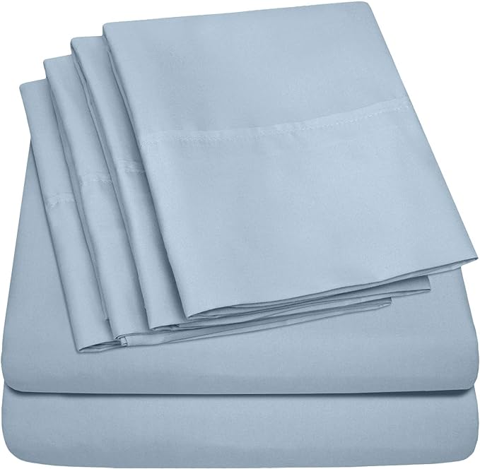 Queen Sheets Blue Misty - 6 Piece 1500 Supreme Deluxe Collection Deep Pocket Ultra Soft Queen Sheet Set Bedding - 2 Extra Pillow Cases, Great Value, Queen, Blue Misty