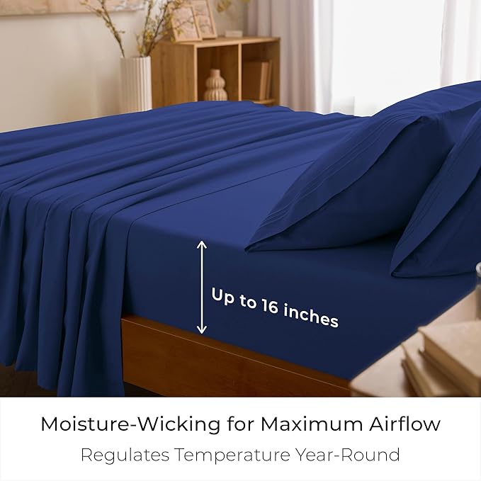 Mellanni California King Sheets Set - 4 PC Iconic Collection Bedding - Hotel Luxury, Extra Soft, Cooling Bed Sheets - Wrinkle, Fade, Stain Resistant (Cal King, Royal Blue)