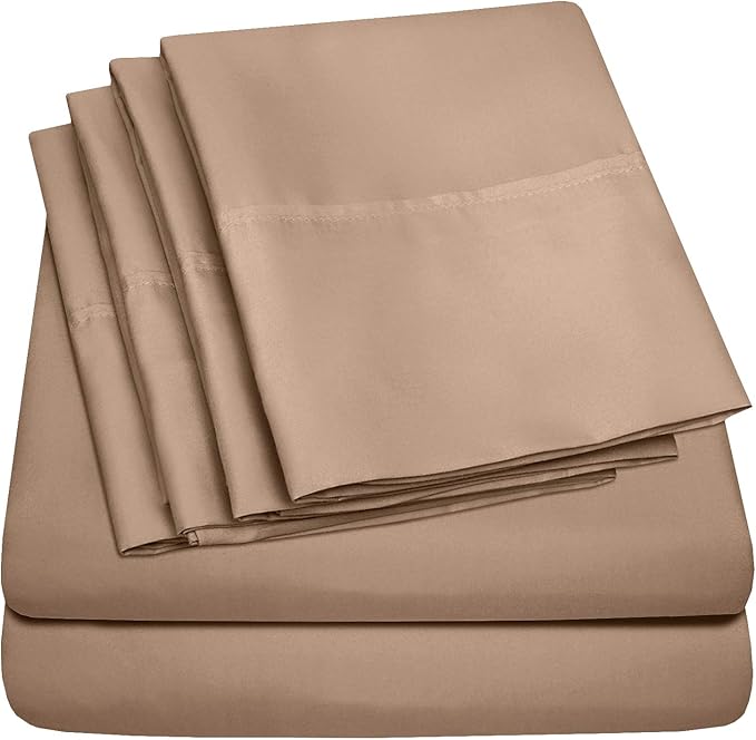 Sweet Home Collection 6 Piece 1500 Supreme Collection Brushed Microfiber Deep Pocket Sheet Set-2 Extra Pillow Cases, Great Value, Rv Short Queen, Taupe