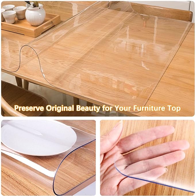 42 x 108 Inch 9FT Clear Plastic Dining Table Protector Tablecloth Desk Pad Mat Wooden Furniture Coffee Glass Banquet Dinner Tabletop Cloth Protection Countertop Cover Waterproof Rectangular PVC Vinyl