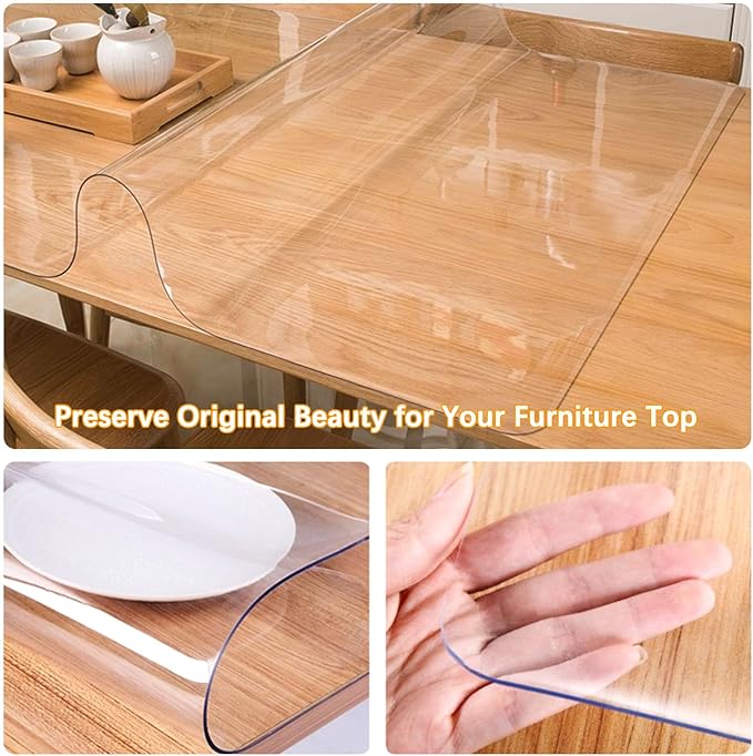 39 X 39 Inch Clear Plastic Dining Table Protector Tablecloth Desk Pad Mat Waterproof PVC Vinyl Rectangular Wooden Furniture Coffee Glass End Entryway Sofa Side Cabinet Top Protection Countertop Cover