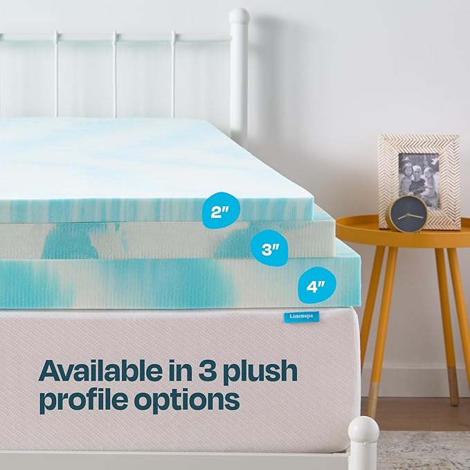 Linenspa 2 Inch Gel Swirl Memory Foam Mattress Topper – Cooling Gel Infused – Pressure Relieving Bed Topper - Mattress Pad – CertiPUR Certified - California King Size
