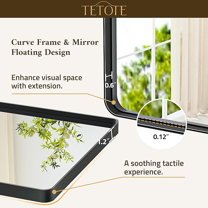 TETOTE 36 x 36 Black Mirror for Bathroom Matte Black Metal Frame Mirror, Tempered Glass, Wall Mounted for Bathroom, Entryway, Bedroom, Living Room(Horizontal/Vertical)