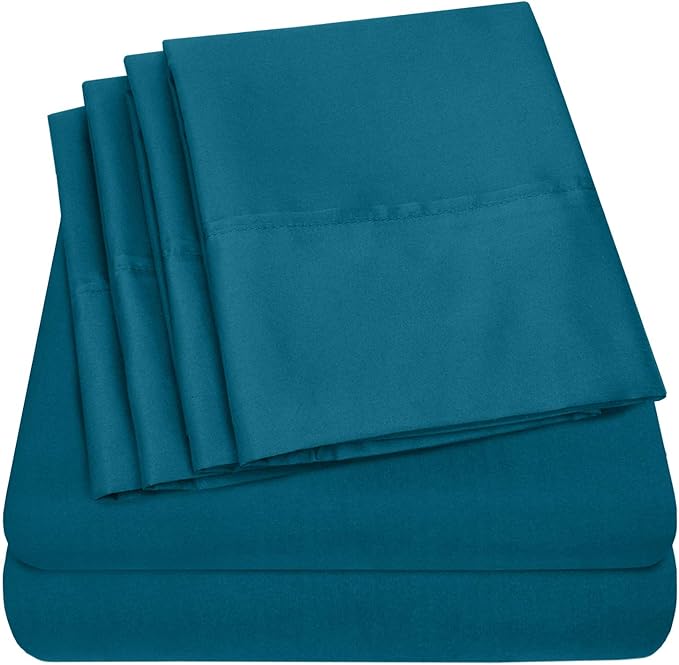 King Size Bed Sheets - 6 Piece 1500 Supreme Collection Fine Brushed Microfiber Deep Pocket King Sheet Set Bedding - 2 Extra Pillow Cases, Great Value, King, Teal
