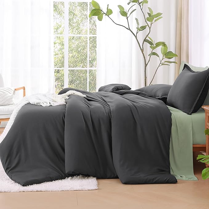 Litanika Twin XL Comforter Set Dark Grey - 2 Pieces Extra Long Bed Set for College Dorm, All Season Bedding Set for Girls and Boys