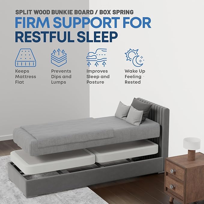 Greaton, Box Spring Bed Base Twin Size, 4-Inch Wood Mattress Foundation – Amish Made in USA – Quiet Noise Free, 2-Pieces Under Mattress-Support BoxSpring, Fully Assembled, White