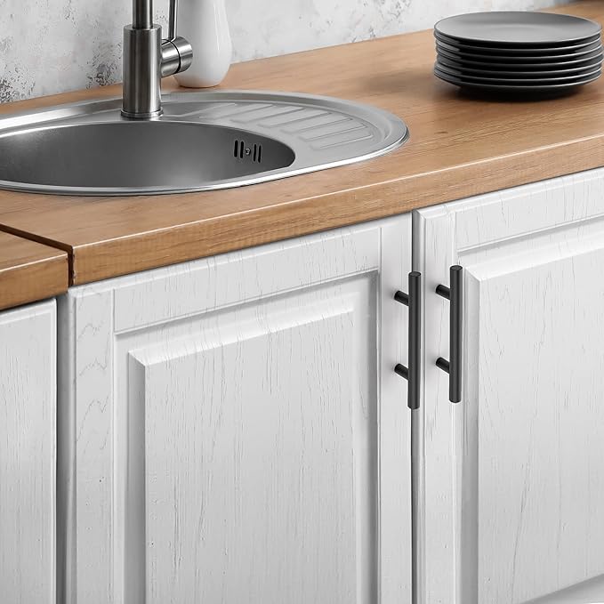 JOY DECOR 45 Pack Cabinet Handles, Black Cabinet Pulls, 3 in Hole Center Kitchen Hardware, Stainless Steel T Bar Handles for Dresser Drawers