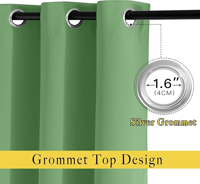 NICETOWN Forest Green Blackout Curtains for Kids Room, Grommet Energy Saving Thermal Insulated Drapes Room Darkening Window Treatments for Bedroom, 2 Panels, W46 x L63