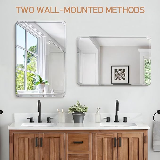 Frameless Bathroom Mirror for Over Sink,Wall Mounted Vanity Mirrors 30x36in,Rounded Rectangle Mirror Frameless with Polished Edge for Bedroom,Living Room,Entryway,Shatterproof (Horizontal/Vertical)