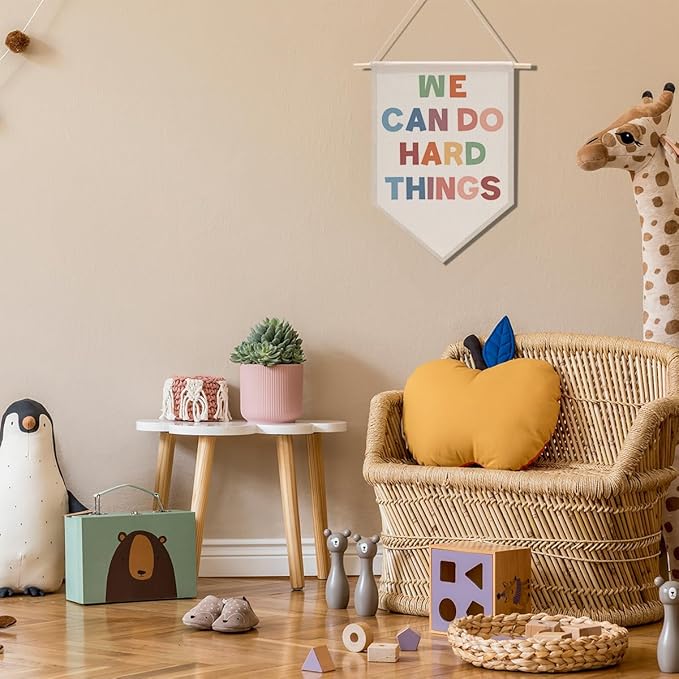 we can do hard things Positive Classroom Decor Canvas Hanging Pennant Flag Banner Wall Sign Decor for Playroom Bedroom