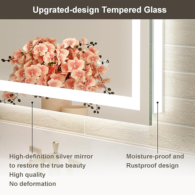 28x36 LED Bathroom Mirror with Lights, Brighter Backlit + Front Lit, Tempered Glass, Dimmable, Multiple Light Modes, Anti-Fog Lighted Bathroom Vanity Mirror for Wall, Memory Function