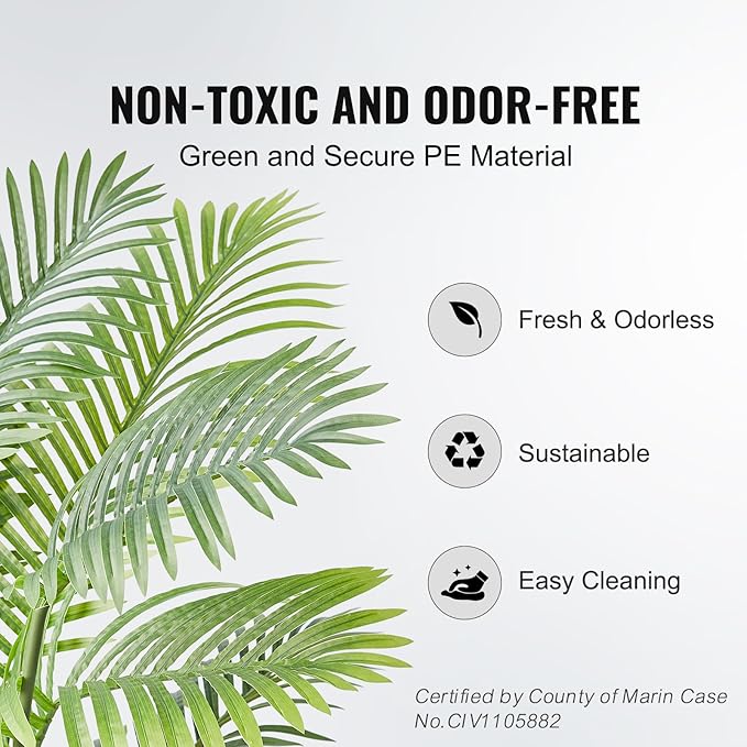 VEVOR Artificial Palm Tree, 6 FT Tall Faux Plant, Secure PE Material & Anti-Tip Tilt Protection Low-Maintenance Plant, Lifelike Green Fake Tree for Home Office Warehouse Decor Indoor Outdoor