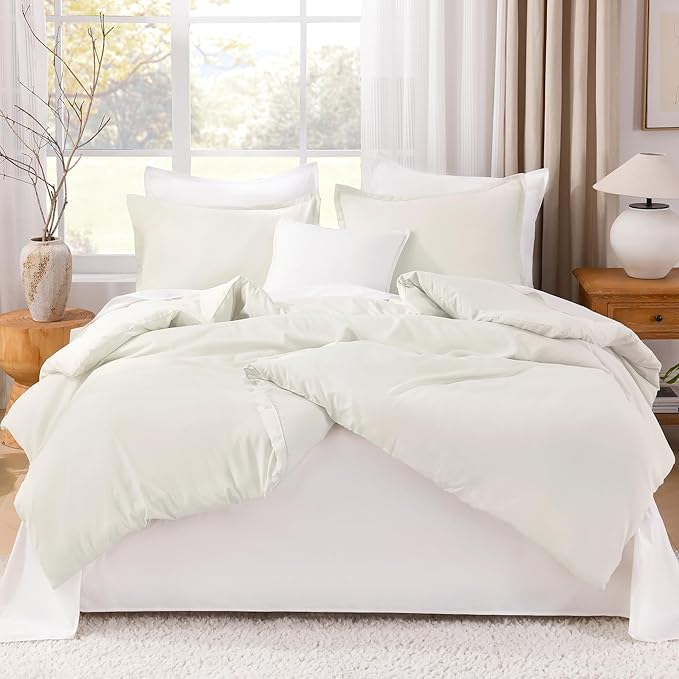 Litanika Oversized King Comforters Ivory Super King Size, 3 Pieces Lightweight Solid Bedding Comforter Set, All Season Fluffy Bed Set (120x120In Comforter & 2 Pillowcases)