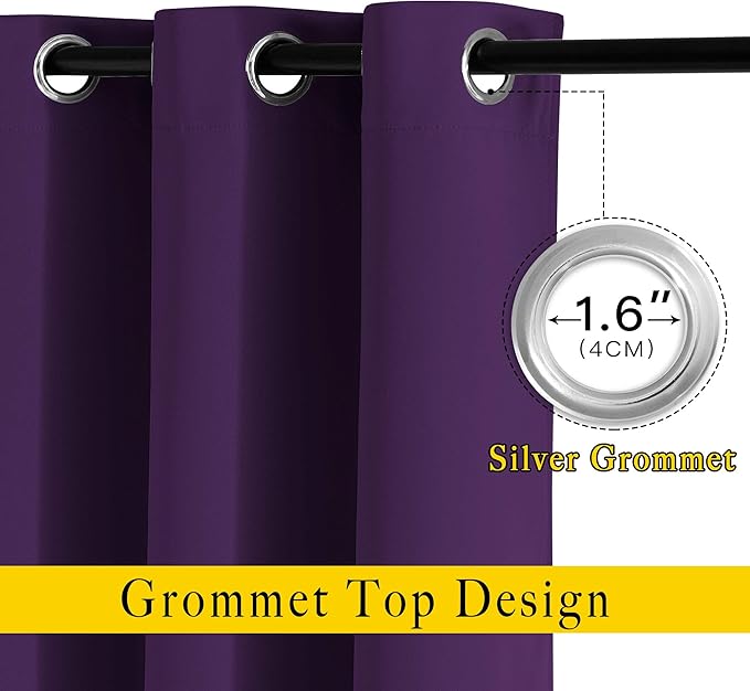 NICETOWN 84 inch Long Royal Purple Curtains - Grommet Solid 50% Room Darkening Thermal Insulated Curtains Drapes for Living Room/Sliding Glass Door (2 Panels, W66 x L84)