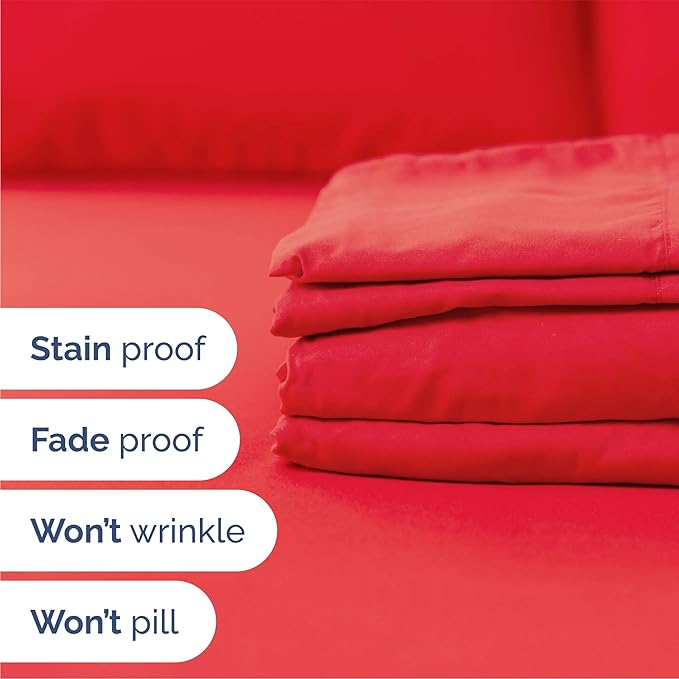 Queen Sheets Set 6 Piece - Bed Sheets Queen Size - Soft Hotel Luxury Bedding - Cooling, Comfy & Breathable - 1 Flat & 1 Fitted & 4 Pillowcases with Deep Pockets - Wrinkle Resistant & Fade Free - Red