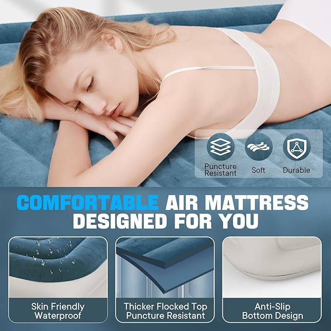 Twin Air Mattress with Built-in Pump,Fast & Easy Inflation/Deflation Inflatable Mattress, Foldable Blow Up Mattress with Storage Bag, Inflatable Bed for Home, Camping & Guests