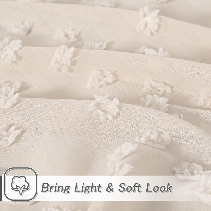 MYSKY HOME Pom Pom Beige Sheer Curtains for Bedroom Girls Room Curtains 84 Inches Long for Nursery Kids Light Filtering Boho Window Drapes, Rod Pocket, 38" Wide, 2 Panels