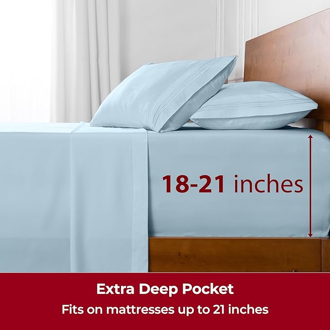 Mellanni Extra Deep King Sheets - 4 PC Iconic Collection Bedding - Hotel Luxury, Ultra Soft, Cooling Bed Sheets - Wrinkle, Fade, Stain Resistant (King, Aqua)